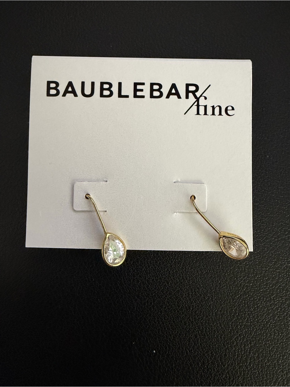 NWT BaubleBar Fine Gold Teardrop CZ Drop Earrings - Clear